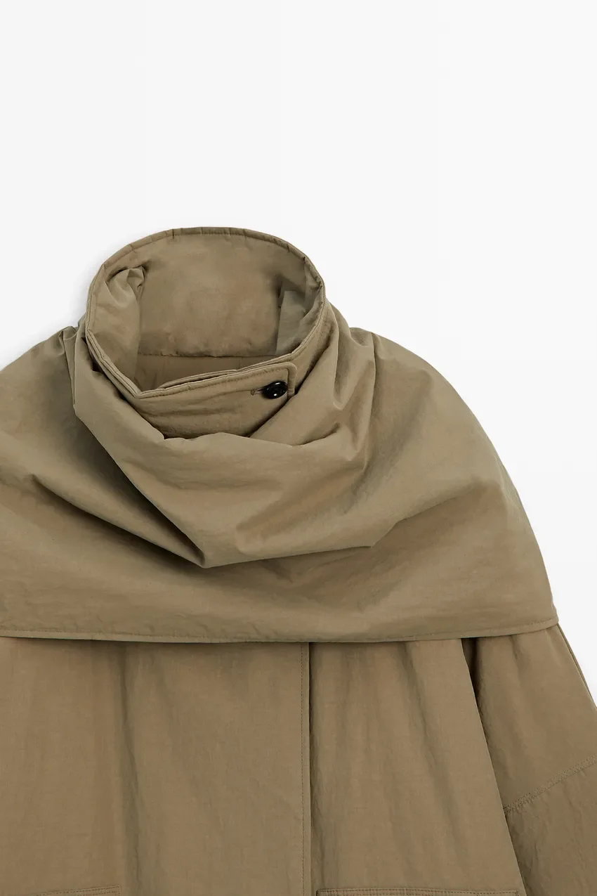 Куртка Massimo Dutti Quilted Bomber With Scarf, коричневый — фото 2