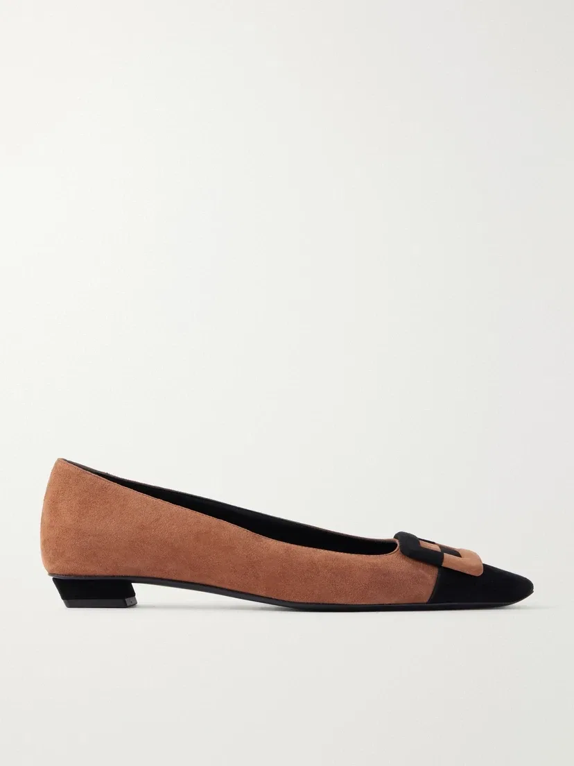 Балетки из двухцветной замши Belle Vivier с пряжкой Roger Vivier, коричневый