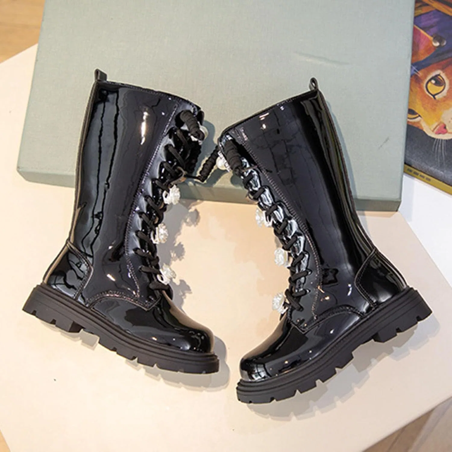Детские сапоги для девочек с перламутровым декором Western Boots, Black — фото 2
