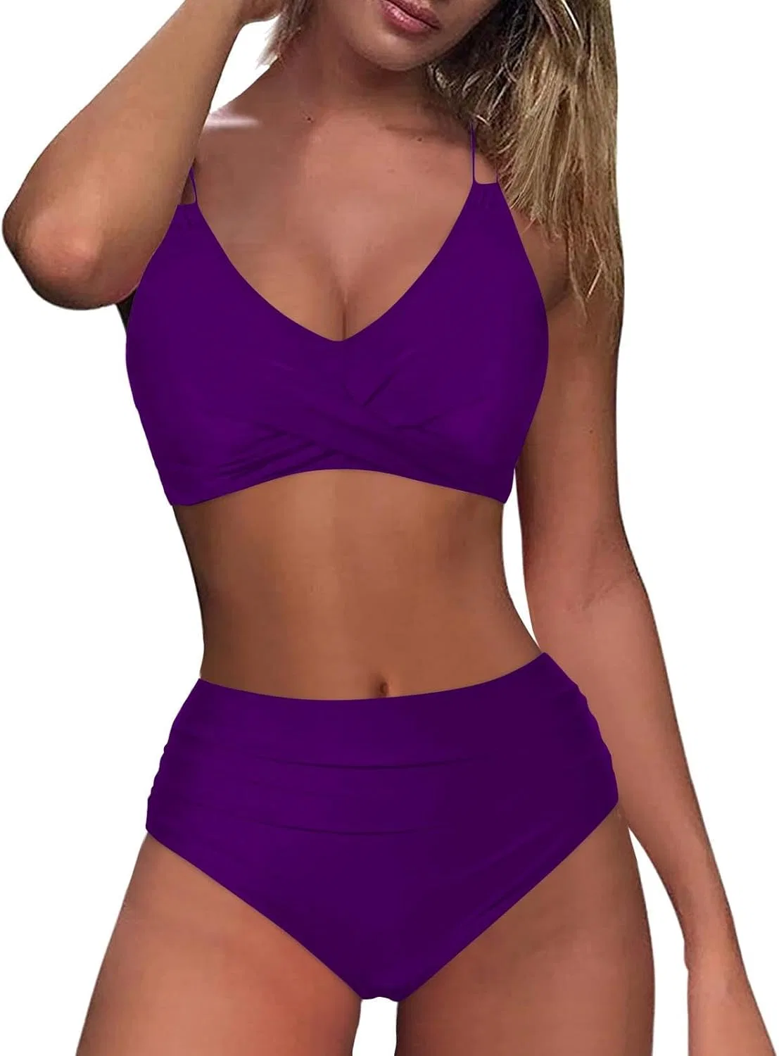 Женский бикини с высокой талией, двухцветный, Purple — фото 4