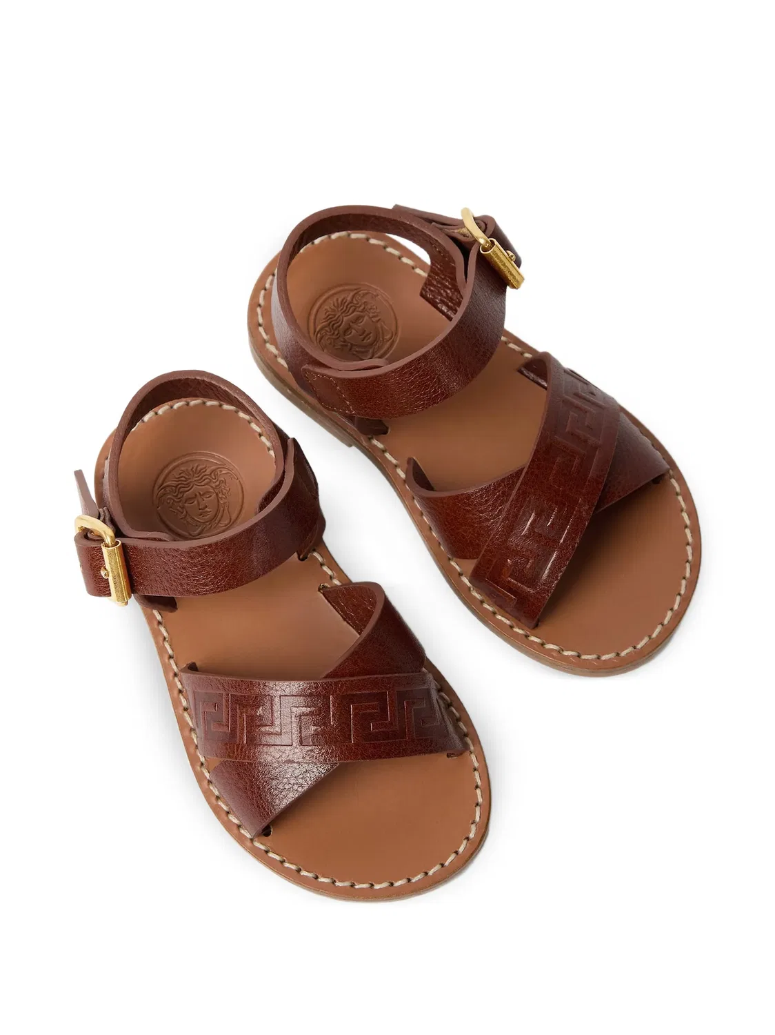 Сандалии с тиснением Greca Versace Kids, коричневый — фото 3