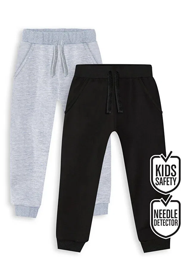 Детские спортивные штаны для мальчиков с манжетами Basics Denokids, Black, Gray Melange