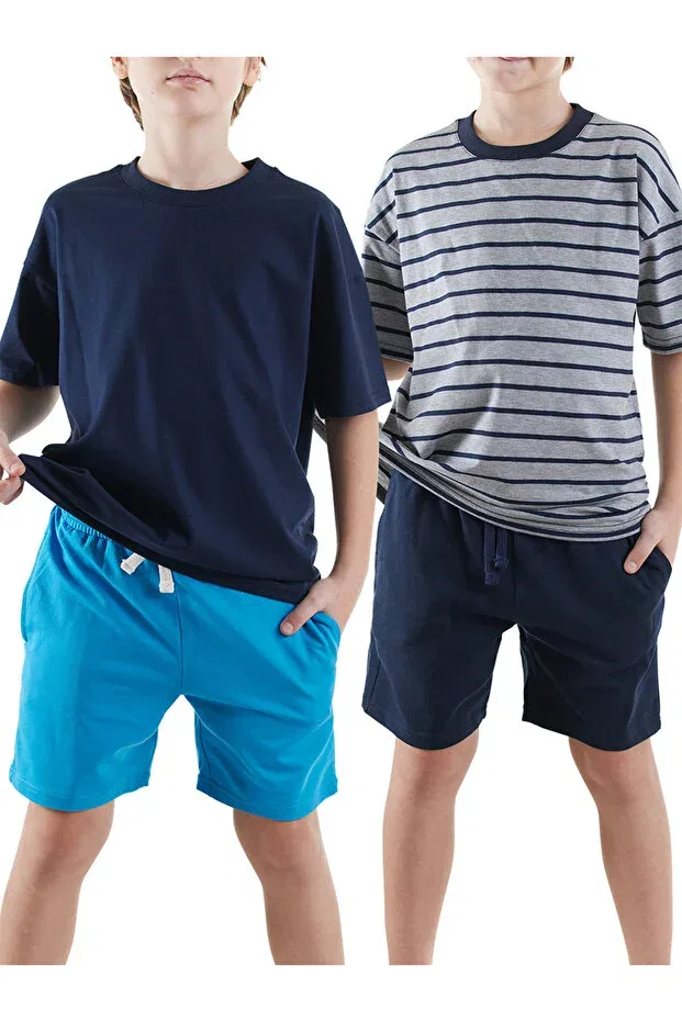 Детские шорты для мальчиков хлопковые комплект 2 шт Basics Denokids, Navy Blue