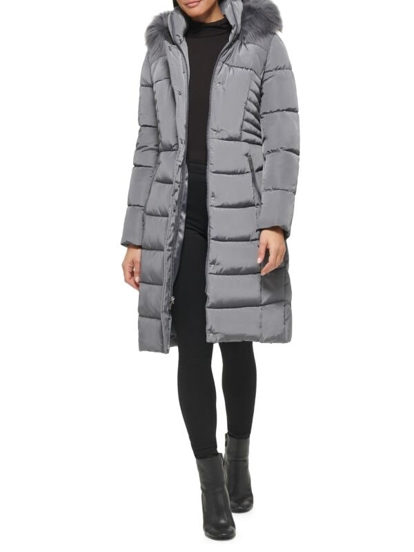 

Пуховик с отделкой из искусственного меха Kenneth Cole Gunmetal, Серый, Пуховик с отделкой из искусственного меха Kenneth Cole Gunmetal