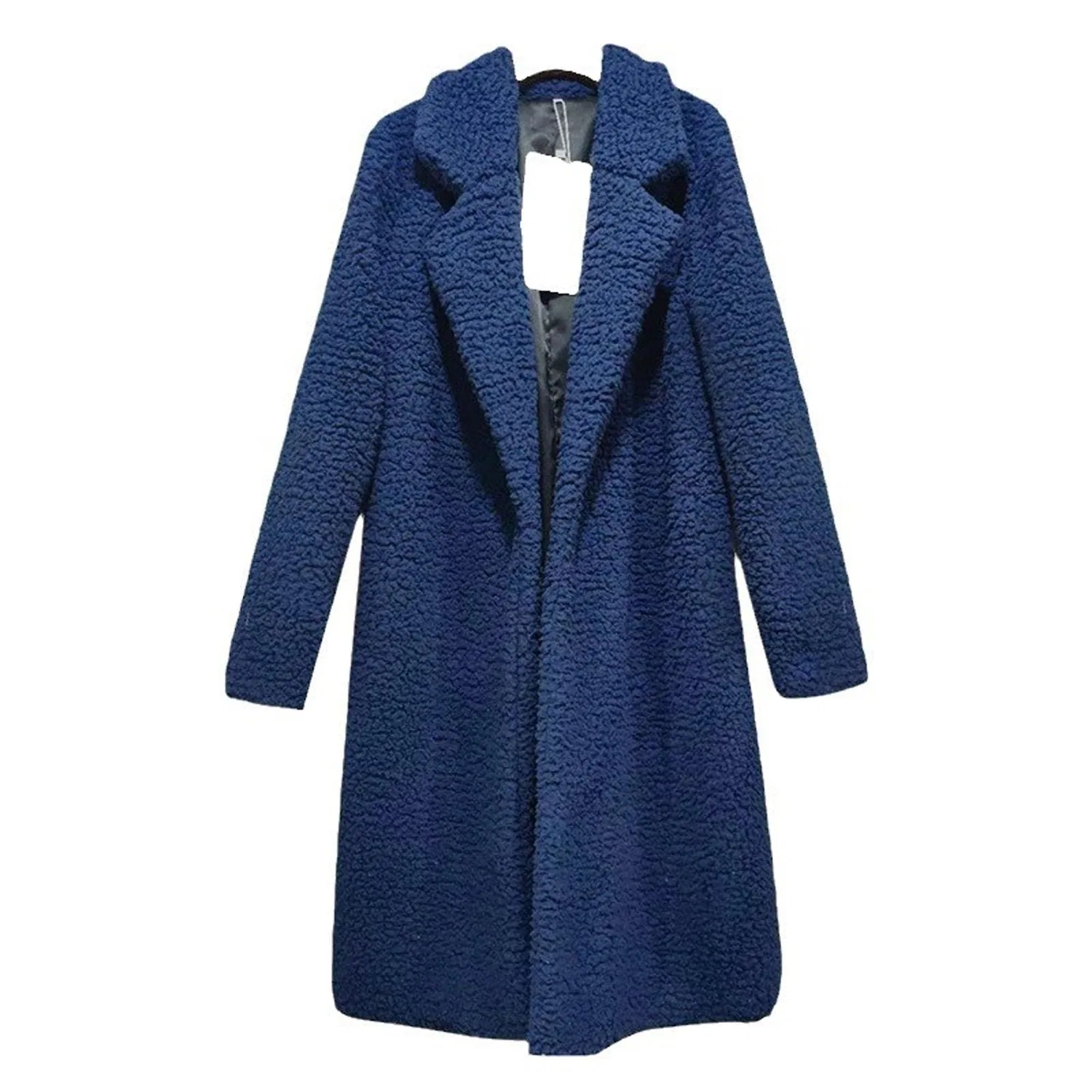 Женское пальто из флиса с лацканами и длинным рукавом, Blu navy — фото 4
