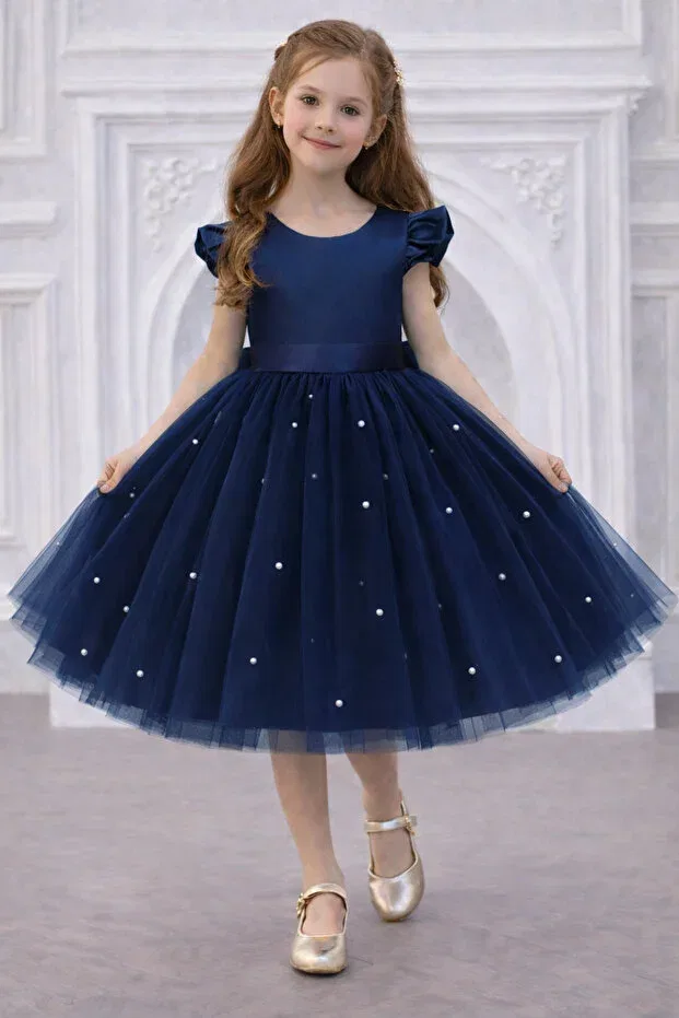 Детское платье для девочек с пайетками Bow Detailed Nsmkidslife, Navy Blue