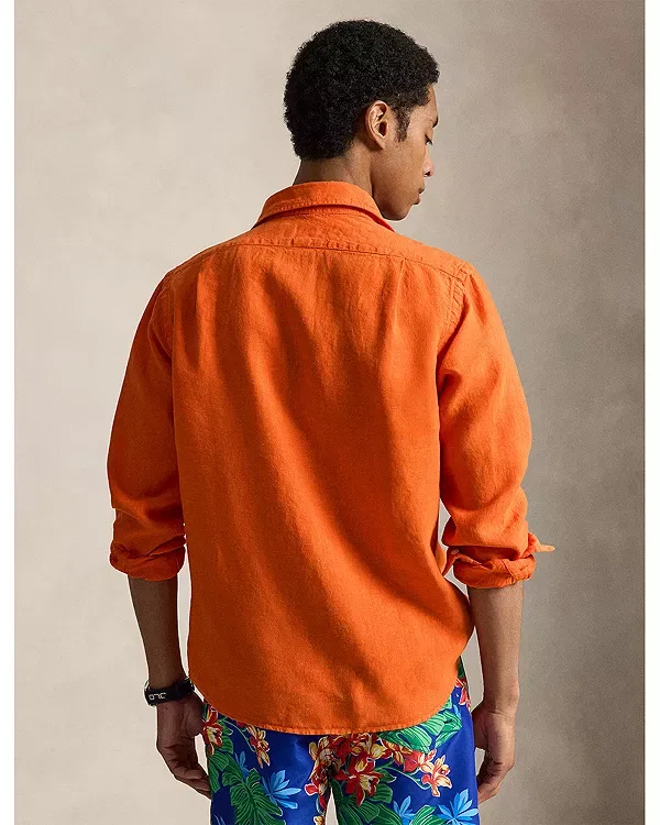 Мужская рубашка из льна Polo Ralph Lauren, оранжевый — фото 3