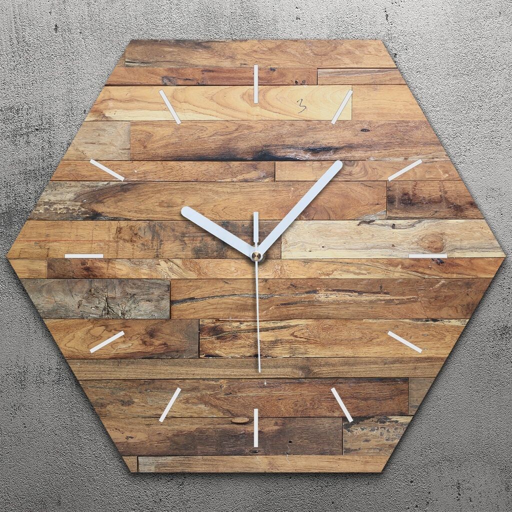 

Часы шестигранные 40 см стекло бесшумные белые стрелки - темное дерево TastyPrints, красный