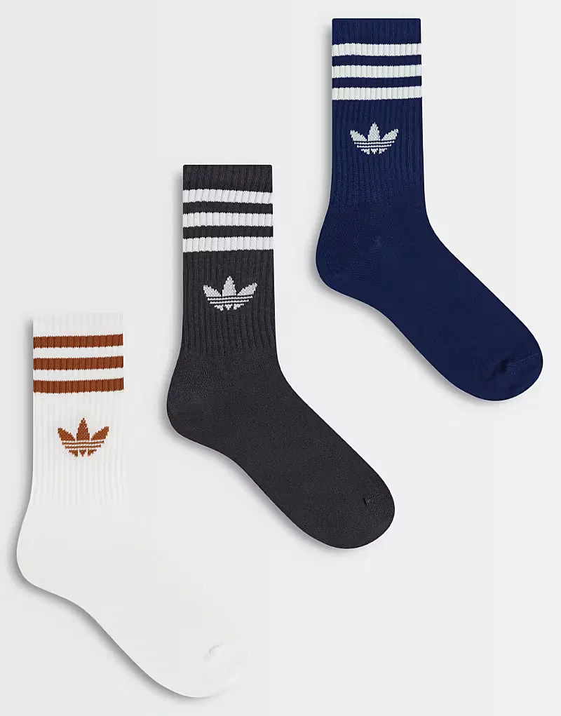 Носки высокие с тремя полосками 3 шт Adidas Originals, черный/темно-синий/белый