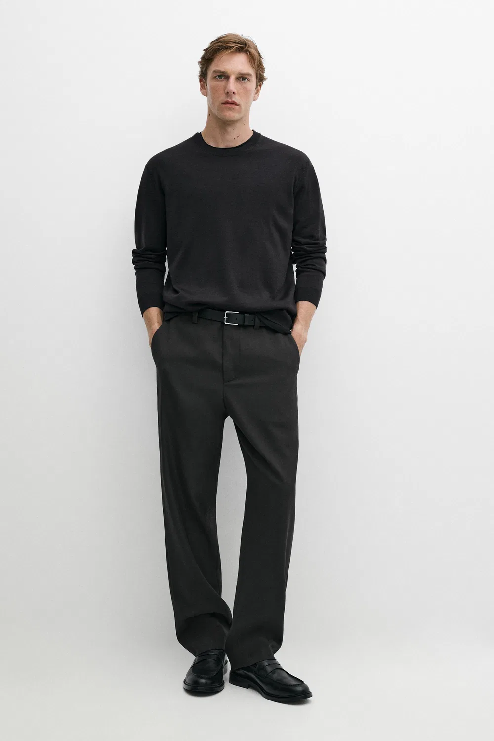 Свитер Massimo Dutti, из мериносовой шерсти, серовато-зеленый
