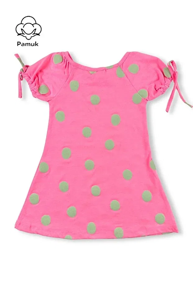 Детское платье для девочек с принтом Balloon Sleeve Pink Polka Dot Difa Kids, Pink — фото 2