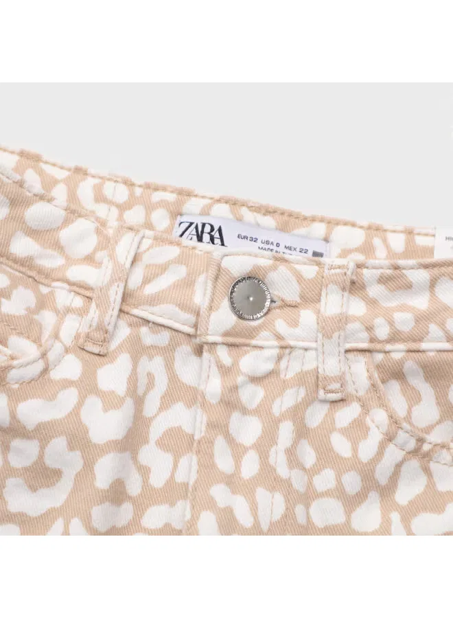 Шорты джинсовые с принтом Zara, хаки/белый — фото 4