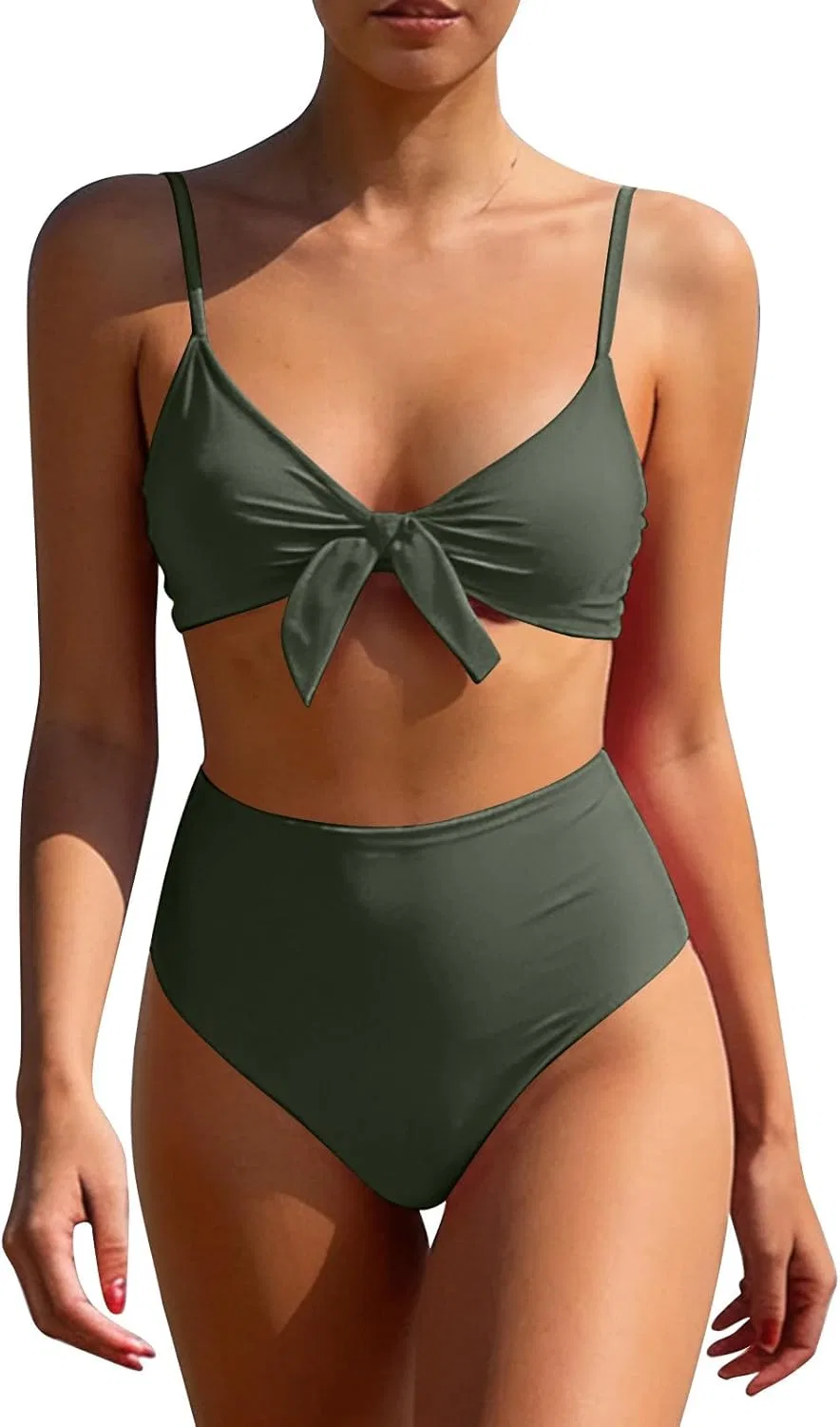 Женский бикини-сет с V-образным вырезом и завязками, Army Green