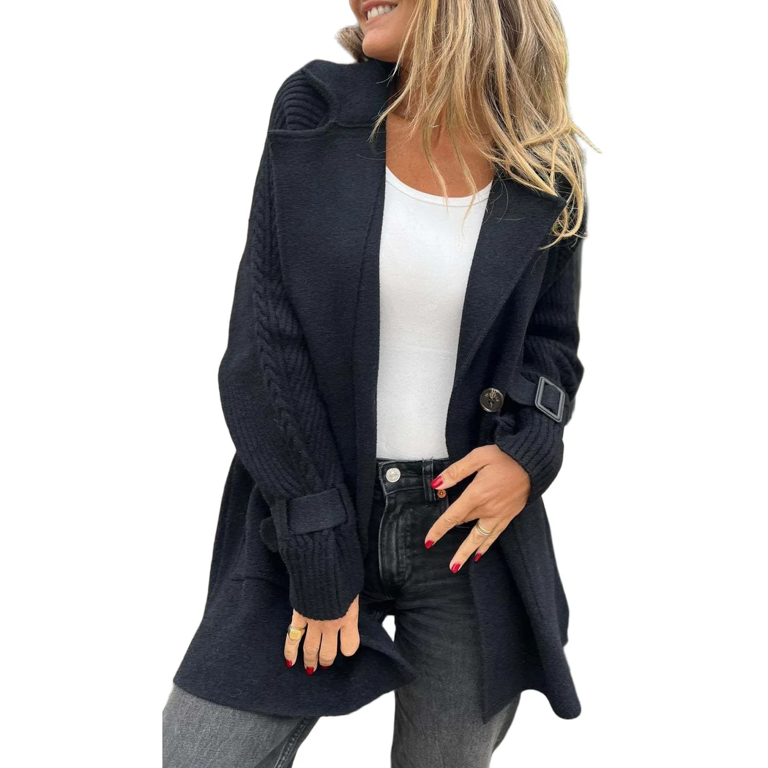 Женское пальто с принтом Cardigan da donna con apertura frontale e revers, Nero