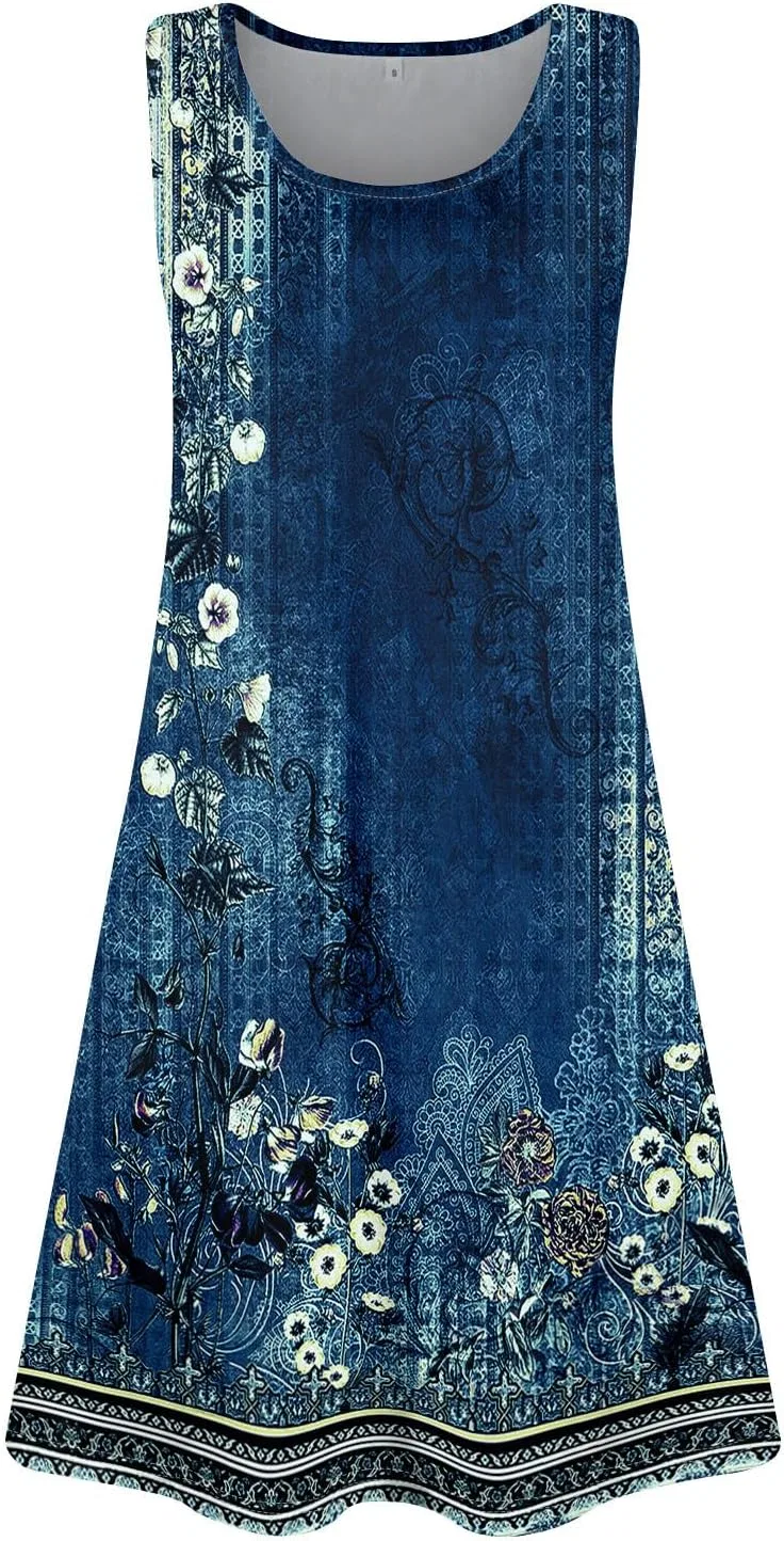 Женское летнее платье с цветочным принтом без рукавов, Royal Blue — фото 3
