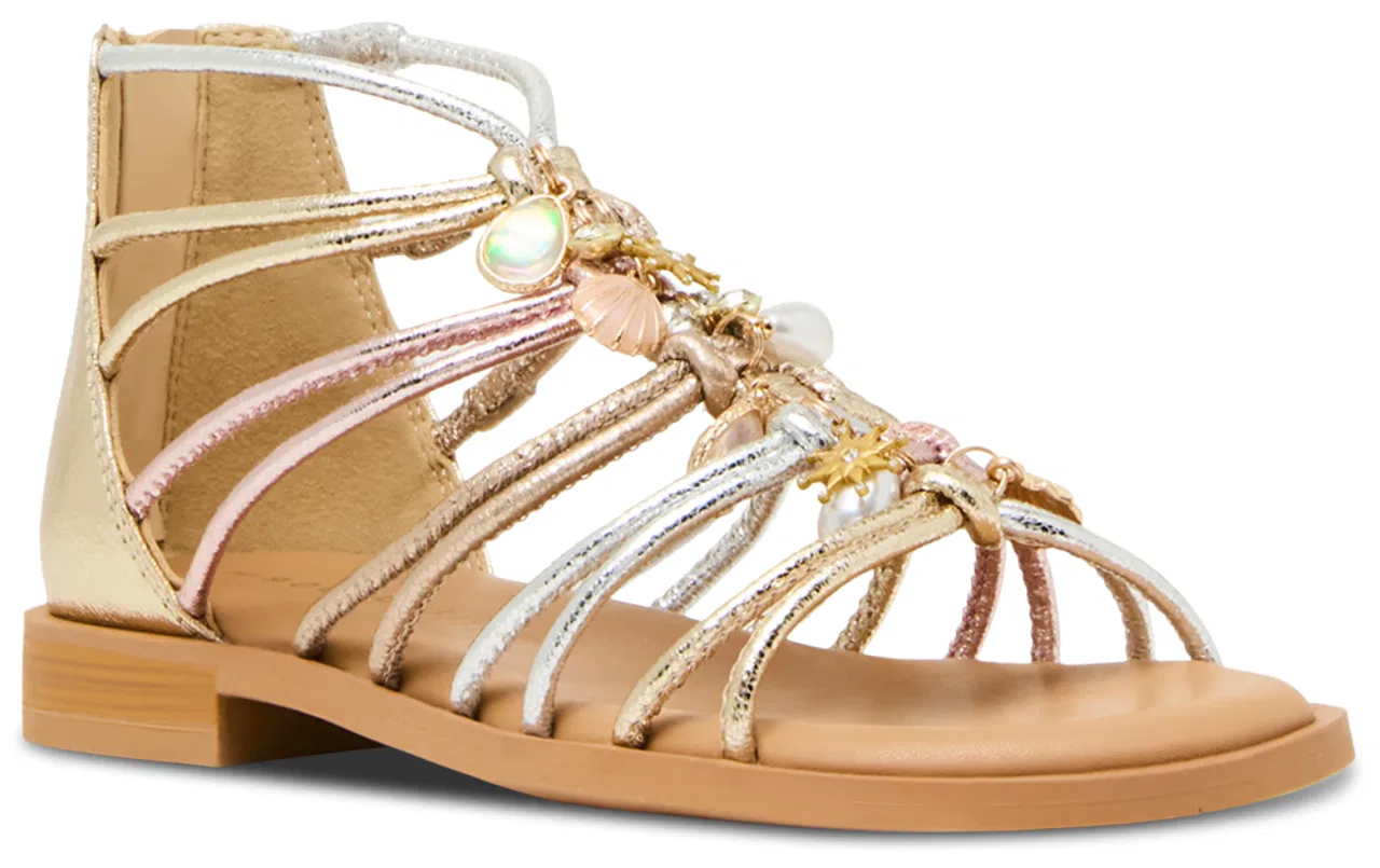 Детские сандалии-гладиаторы с металлическим покрытием и стразами Steve Madden JGLOWEE SANDAL, Metallic Multi — фото 2