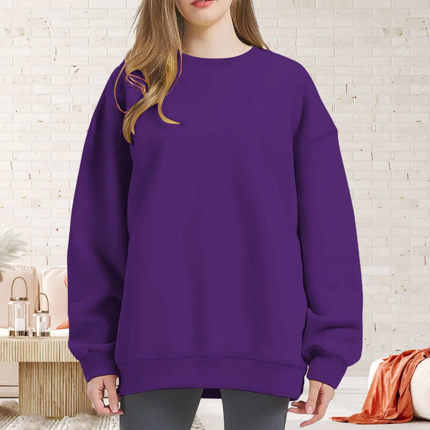 Женский худи с капюшоном и длинным рукавом, однотонный, плюс сайз, Lilac — фото 2