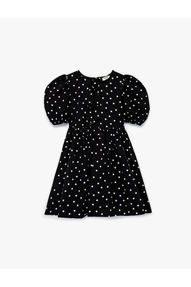Детское платье для девочек с коротким рукавом Polka dot black girls' dress 6skg80006aw Koton, Black Patterned
