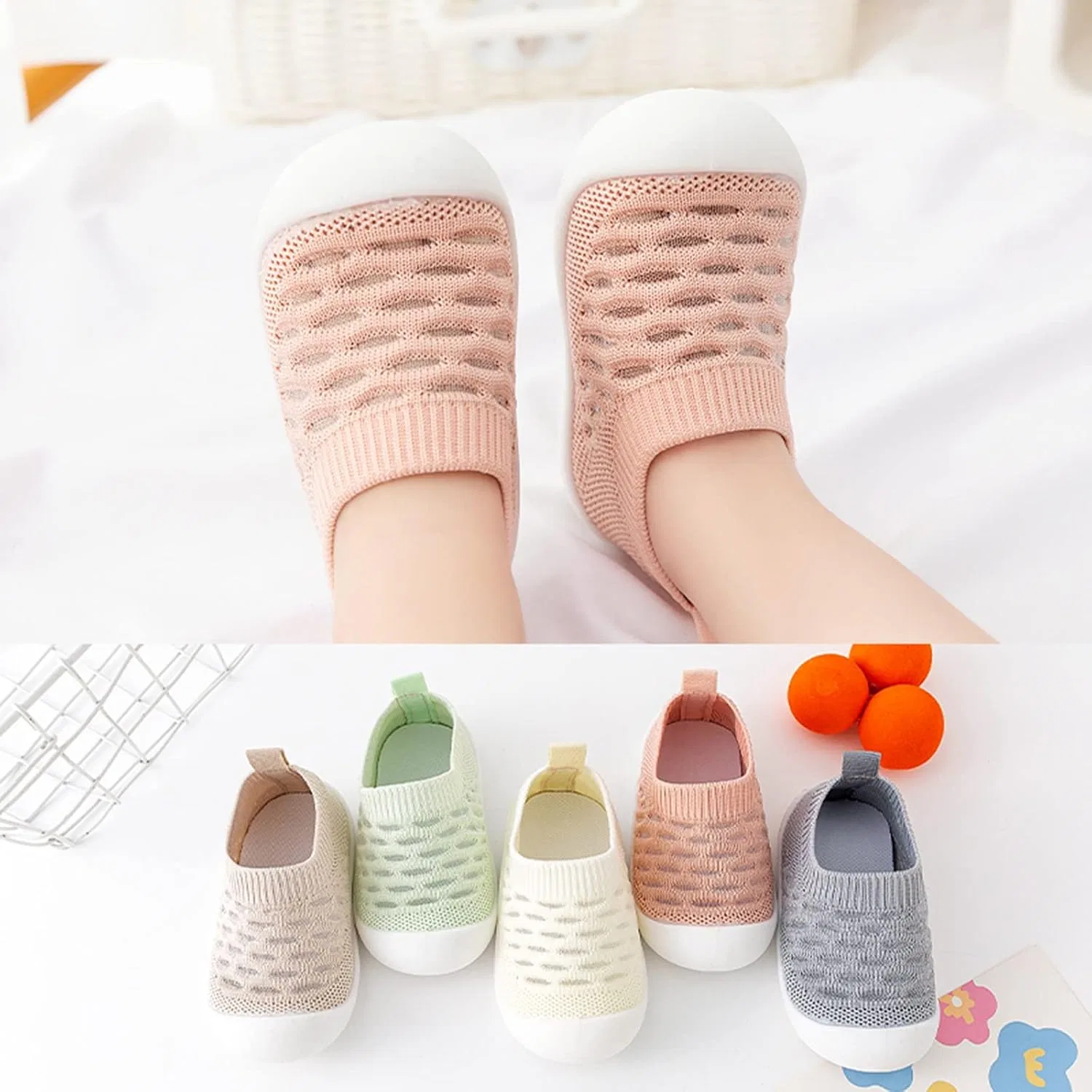 Детские кеды для мальчиков с перфорацией без шнуровки, модель Hollow Out Slip On Socks Shoes, Pink — фото 2