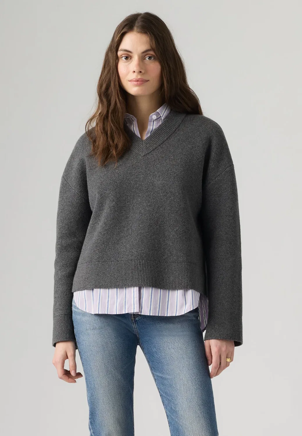 Очень мягкий вязаный свитер с V-образным вырезом Milano Levi'S, Darker Heather Grey Bros — фото 2