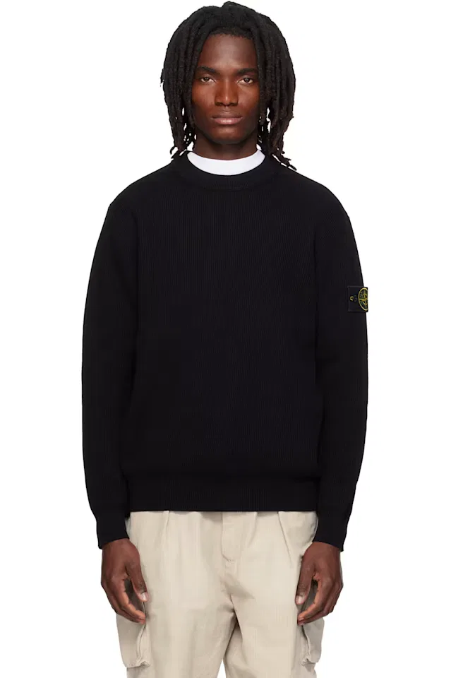 Черный рифленый мягкий свитер из органического хлопка Stone Island