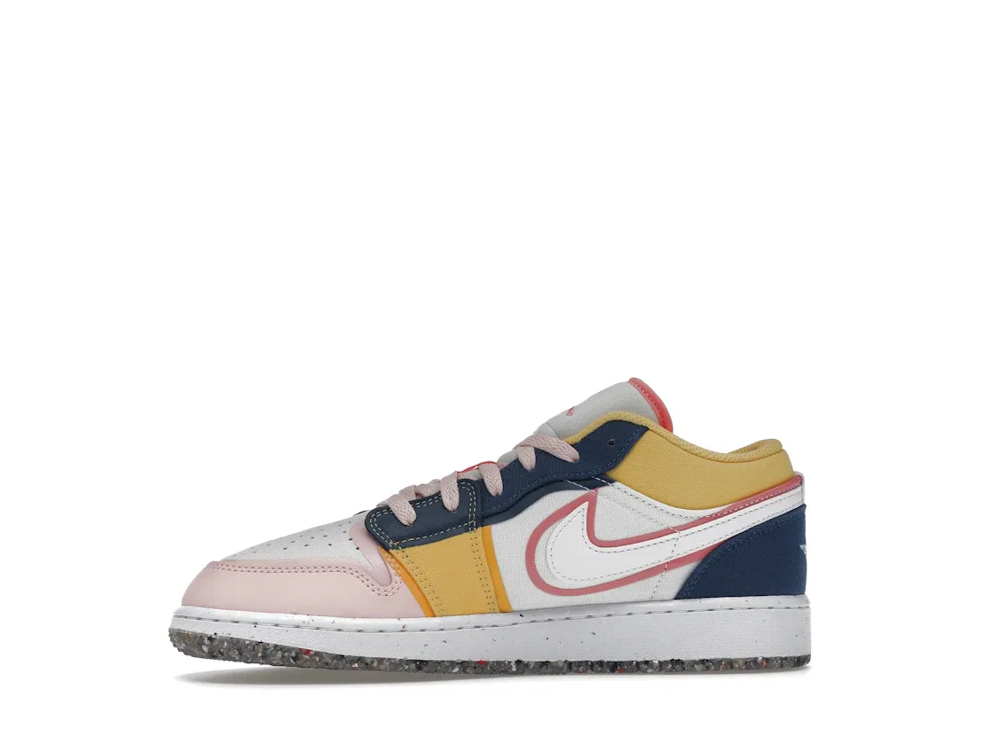 Детские кроссовки с принтом Jordan 1 Low SE Multi Canvas, White/French Blue/Topaz Gold/Coral Chalk — фото 3