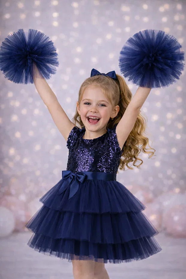 Детское платье для девочек с длинным рукавом Party Rumi Kids, Navy Blue — фото 3