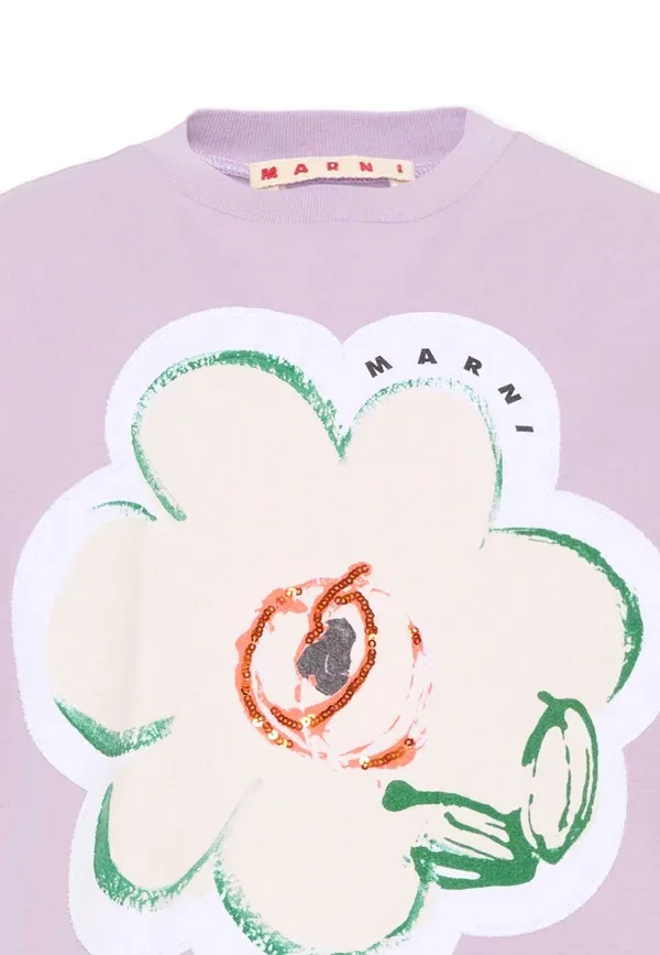 Футболка с цветочным принтом Marni, lilac, сиреневый — фото 3