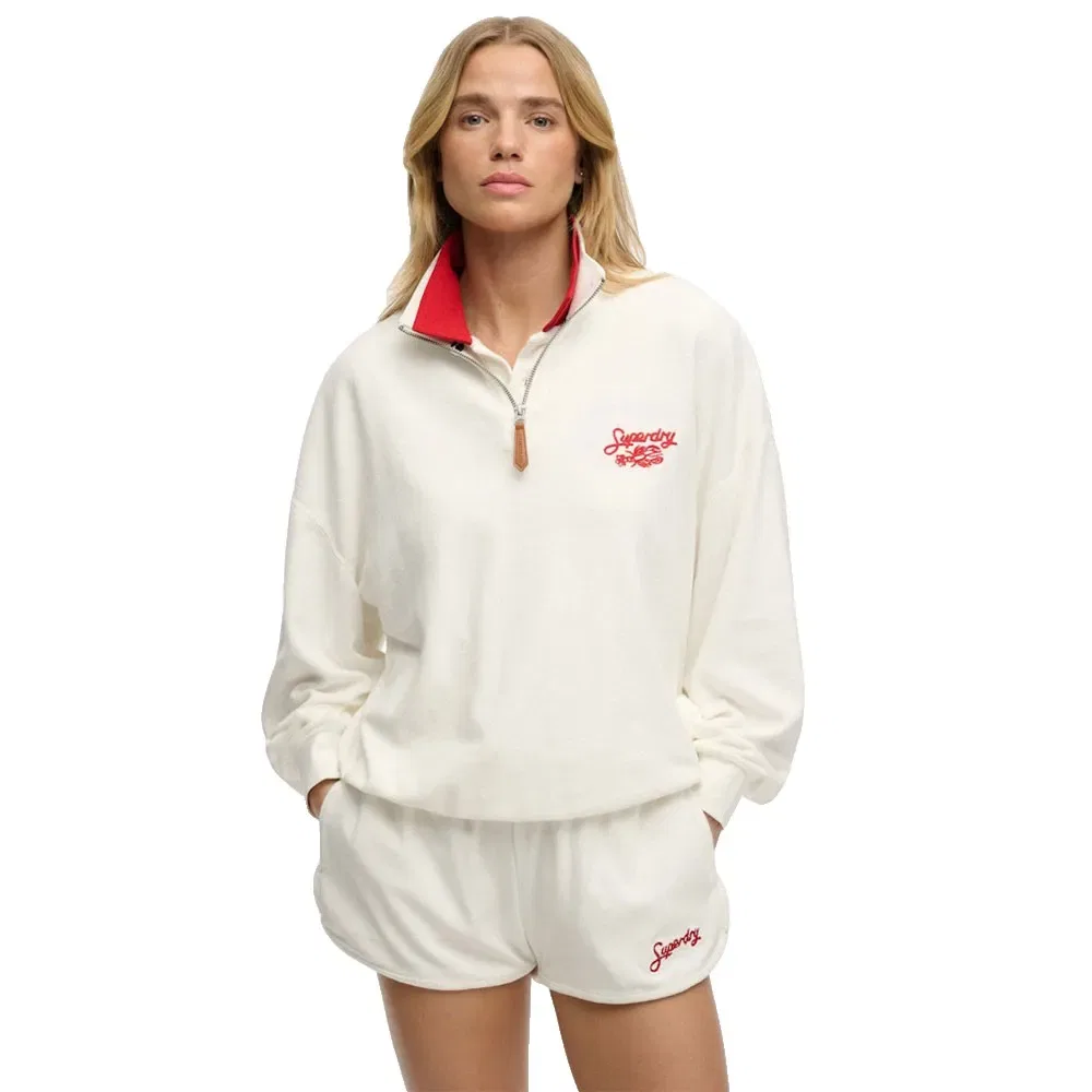 Худи на молнии Superdry Heritage Terry half zip, бежевый