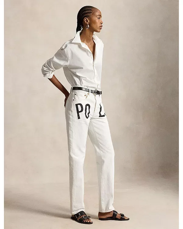 Женские джинсы с принтом Logo High Rise Relaxed Straight Jeans Ralph Lauren, Laurea Wash — фото 3