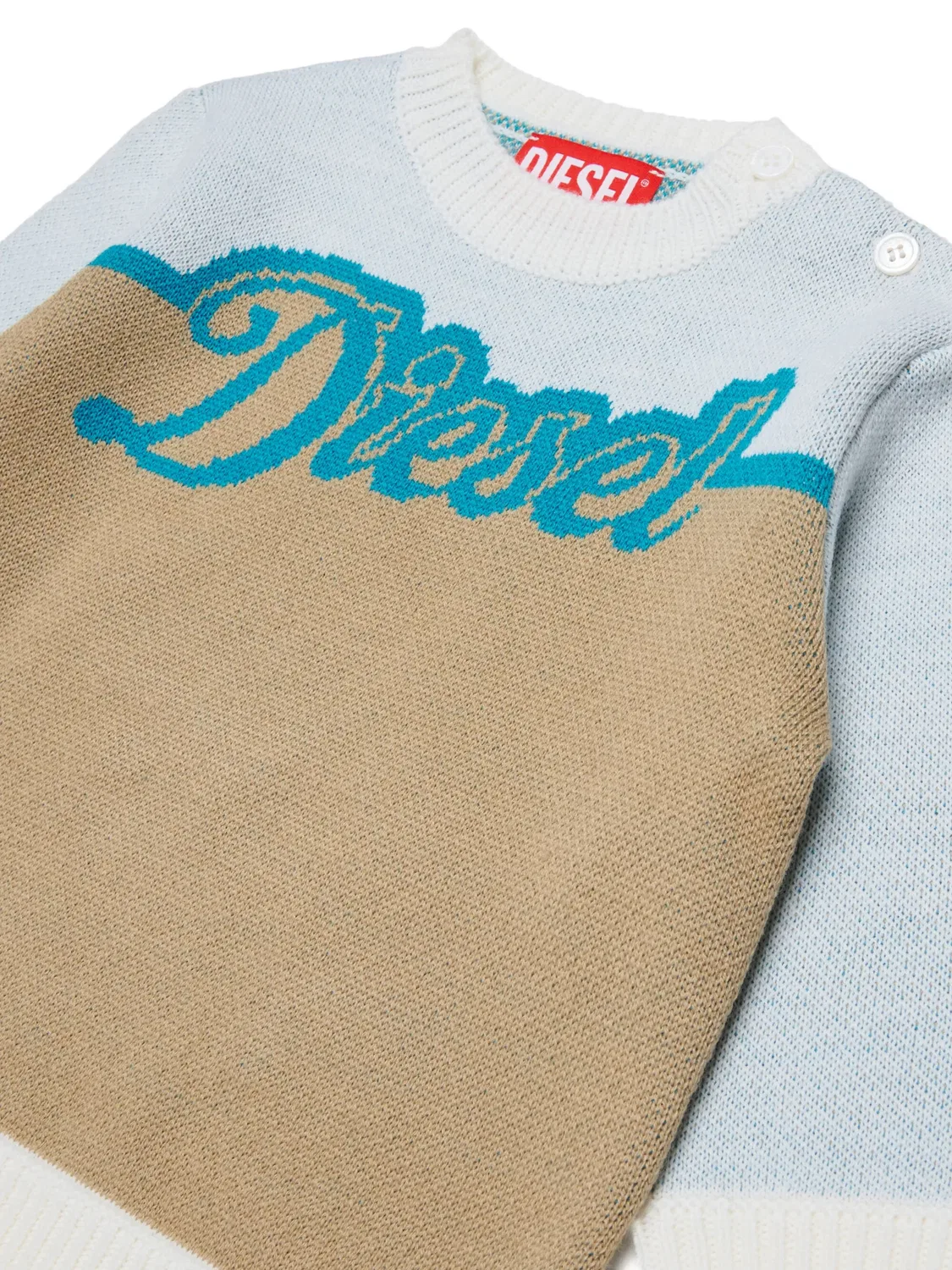 Свитер вязки интарсия с логотипом Diesel Kids, синий — фото 3