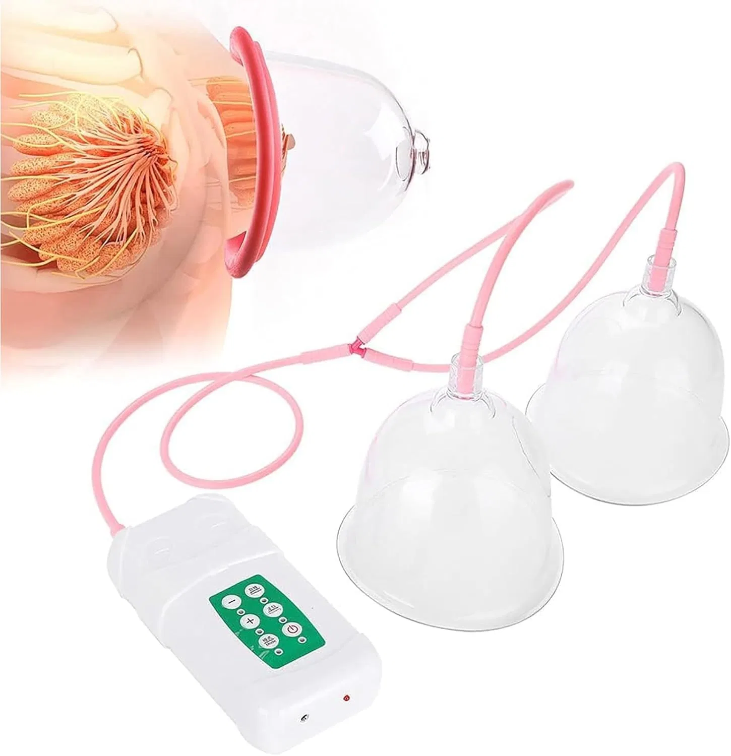 Вакуумный массажер для груди WPPLKPJUM, 2 насадки, USB, 12.5 см