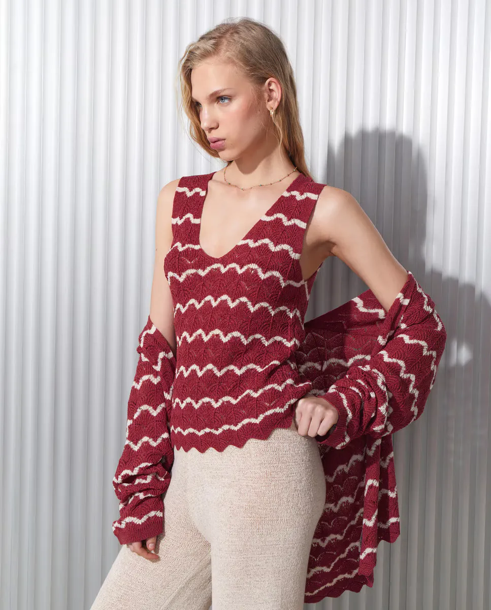 

Женский ажурный свитер с микро-лентами и бретельками Easy Wear, белый