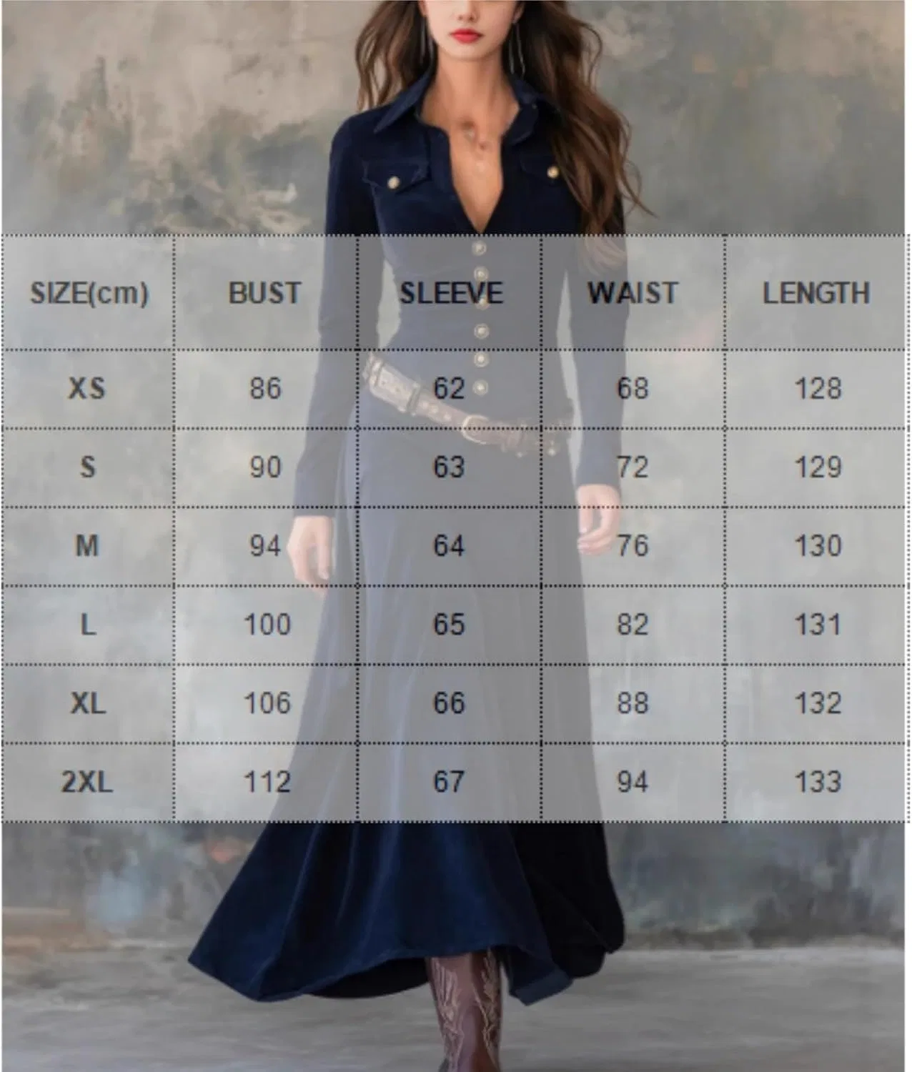 Женское платье миди с V-образным вырезом Western Dress, Dark Blue — фото 4
