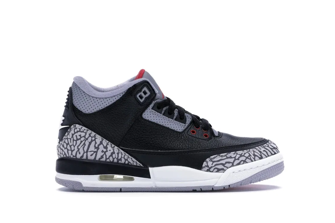 Детские кроссовки Lifestyle с принтом Jordan 3 Retro, Black/Fire Red-Cement Grey-White