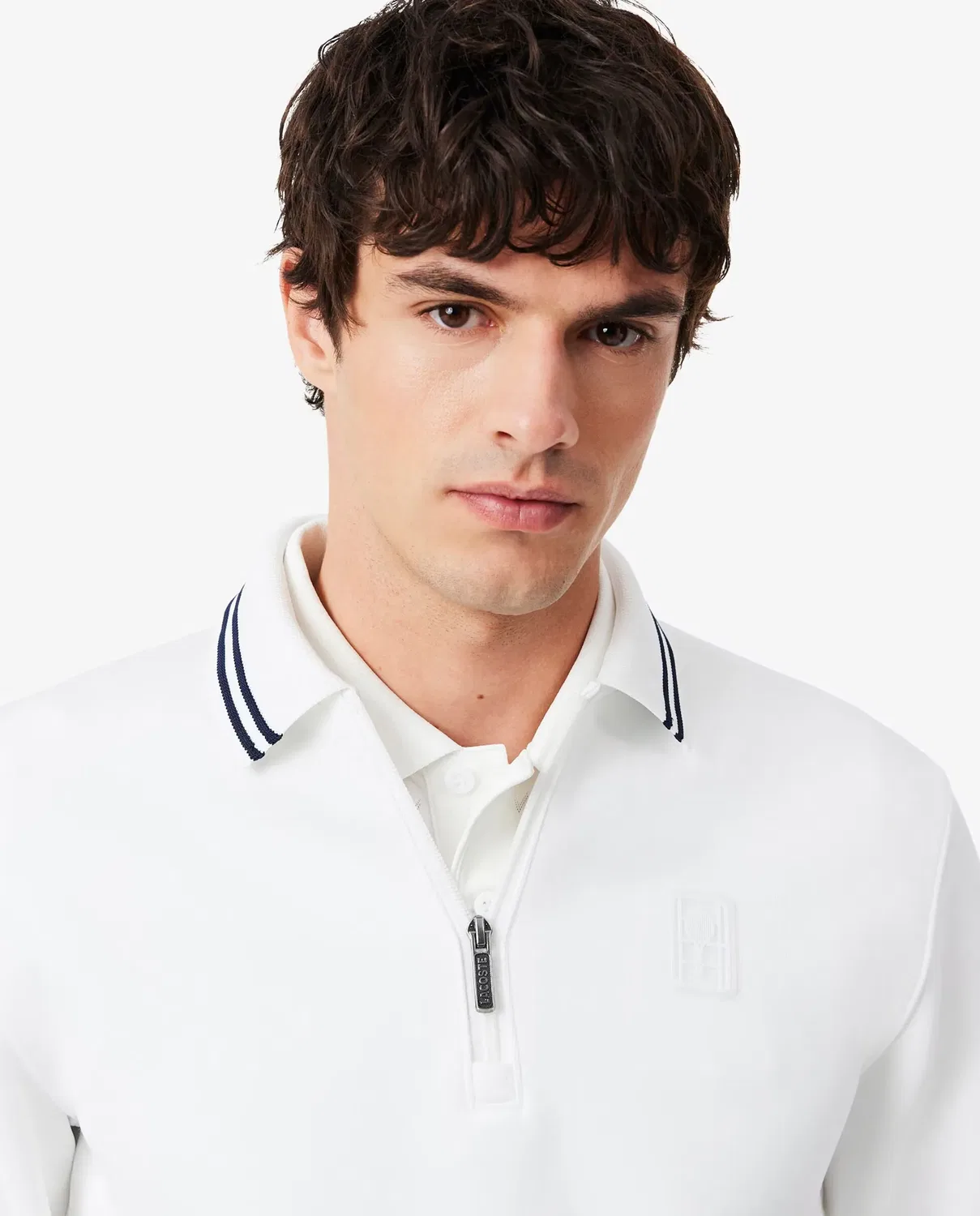Теннисная кофта Lacoste Heritage с молнией и воротником-поло, мужская, Blanco — фото 3