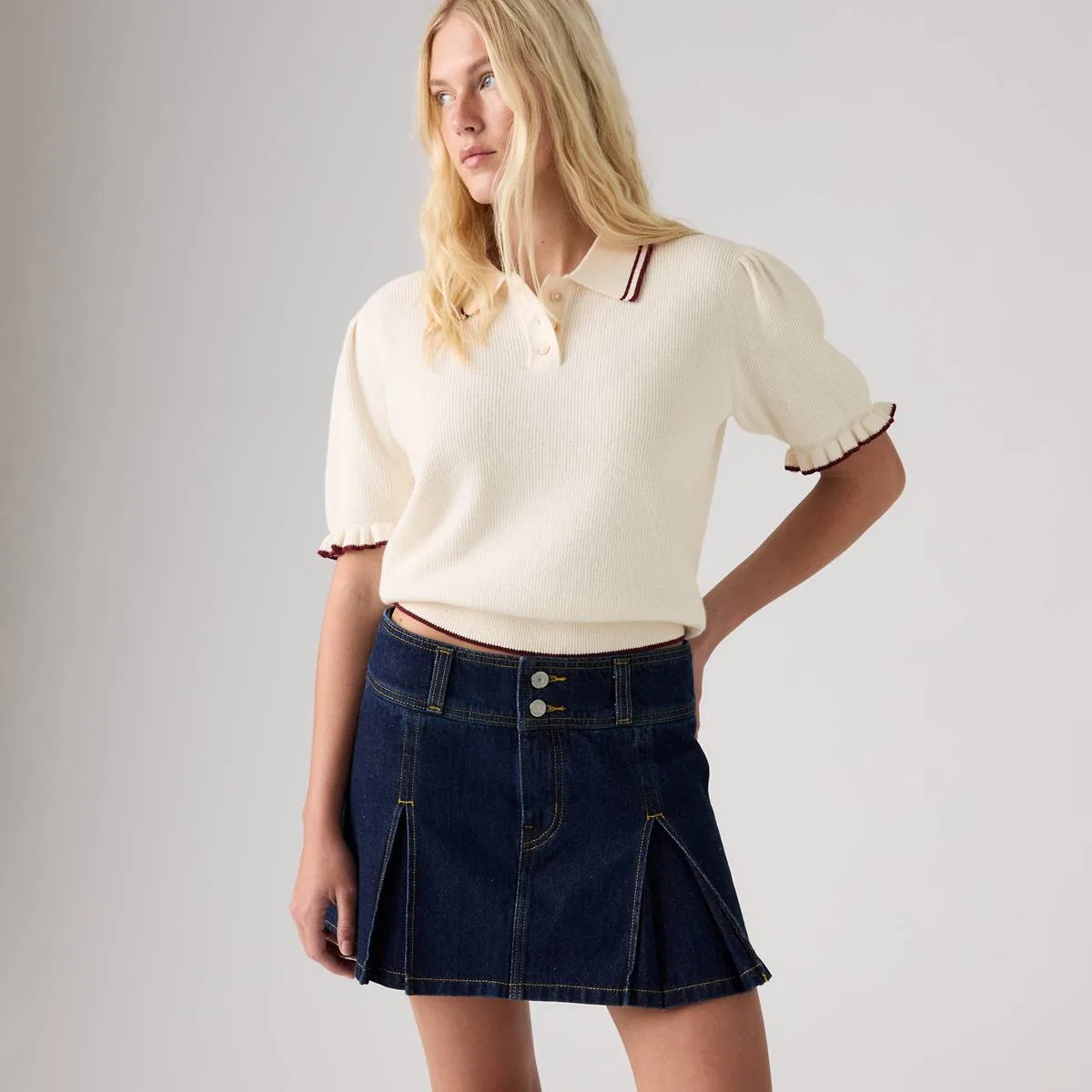 Мини-Юбка с обратными складками Levi's, Shaded View - Dark Wash — фото 2