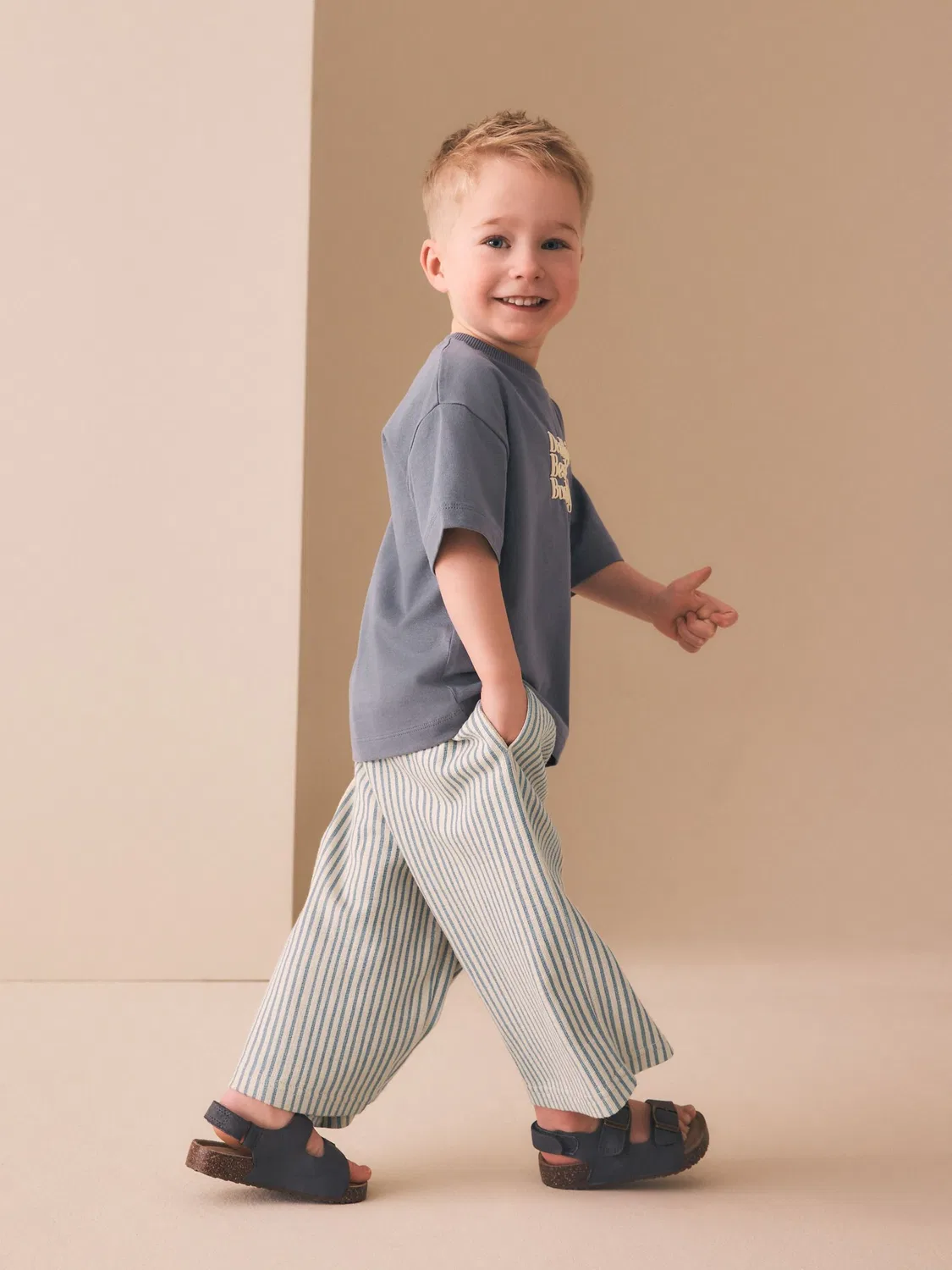 Джоггеры текстурированные в полоску, модель Blue/Ecru Stripe Next, голубой/экрю — фото 3