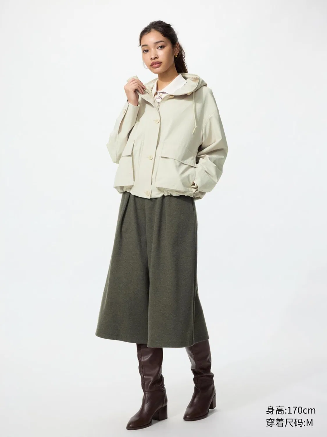 Юбка-брюки из футера Uniqlo, темно-оливковый