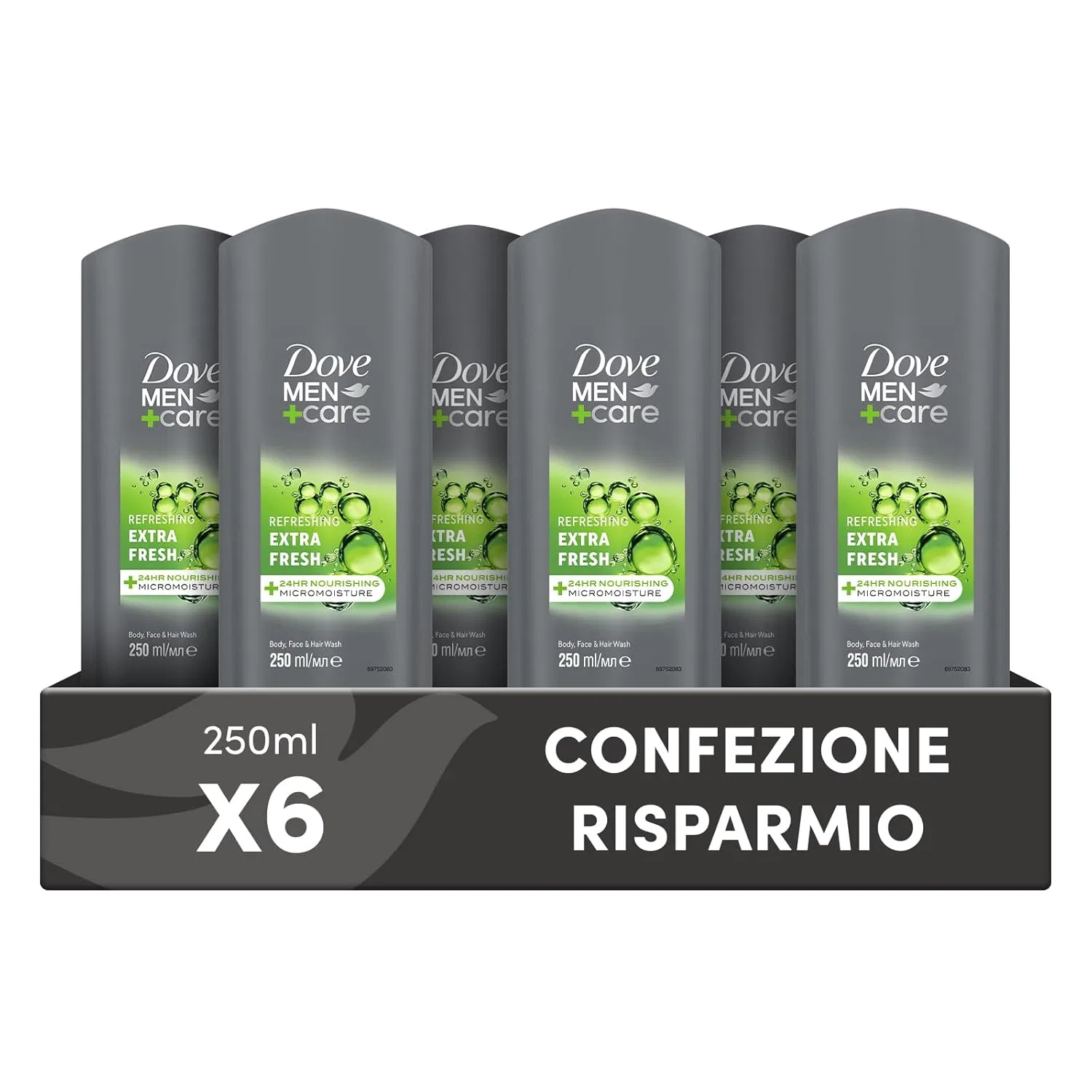 Гель для душа 3-в-1 Dove Men+Care Extra Fresh, 6 x 250 мл, Fresh