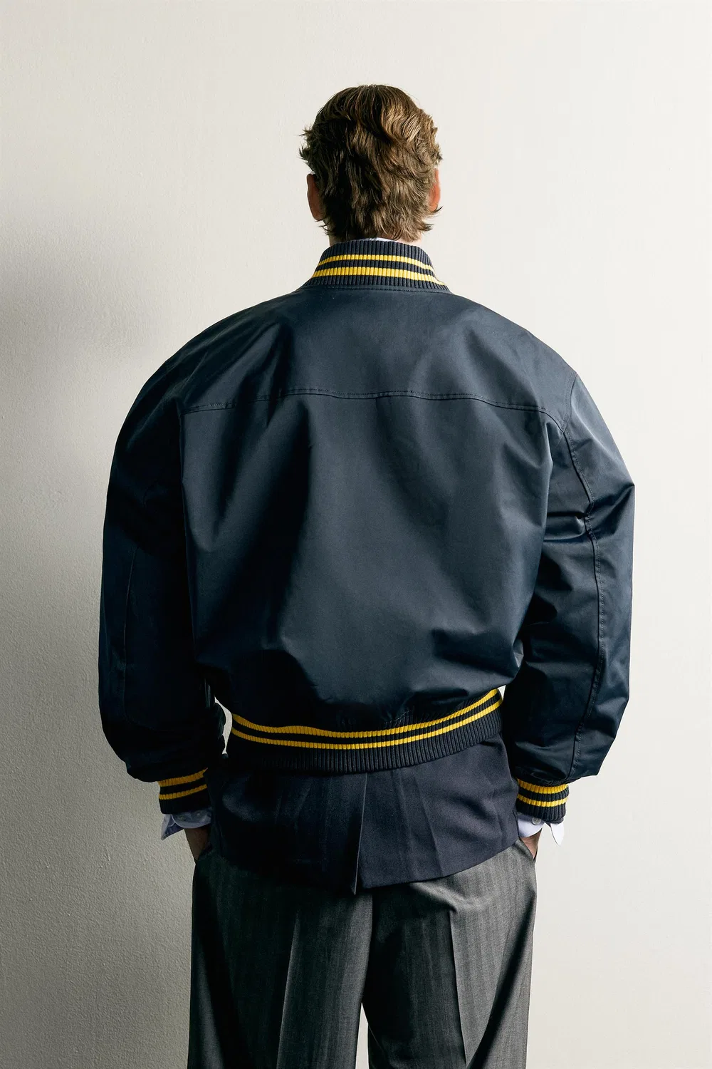 Бомбер свободного кроя с контрастными элементами ZARA, Navy blue — фото 3