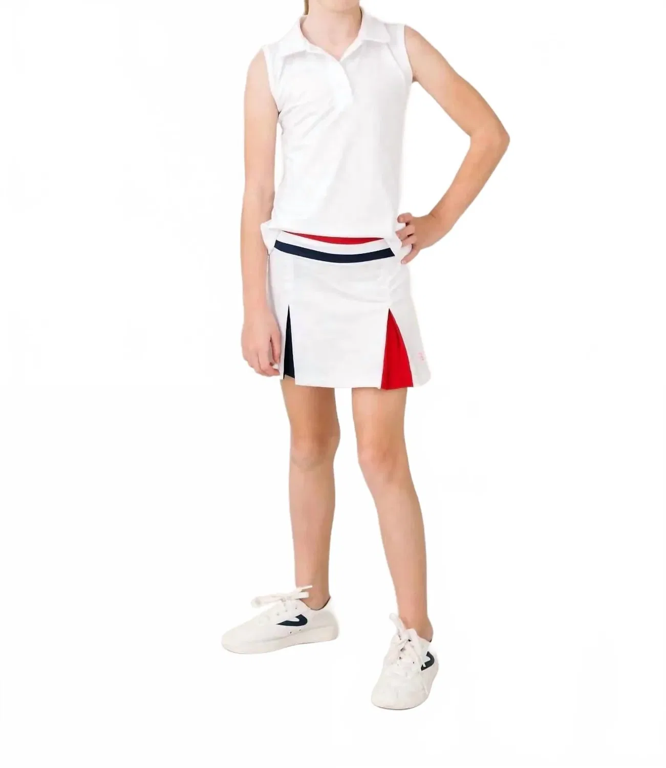 Детская юбка-шорты со складками с принтом Courtney Set Athletics, Red/White/Blue