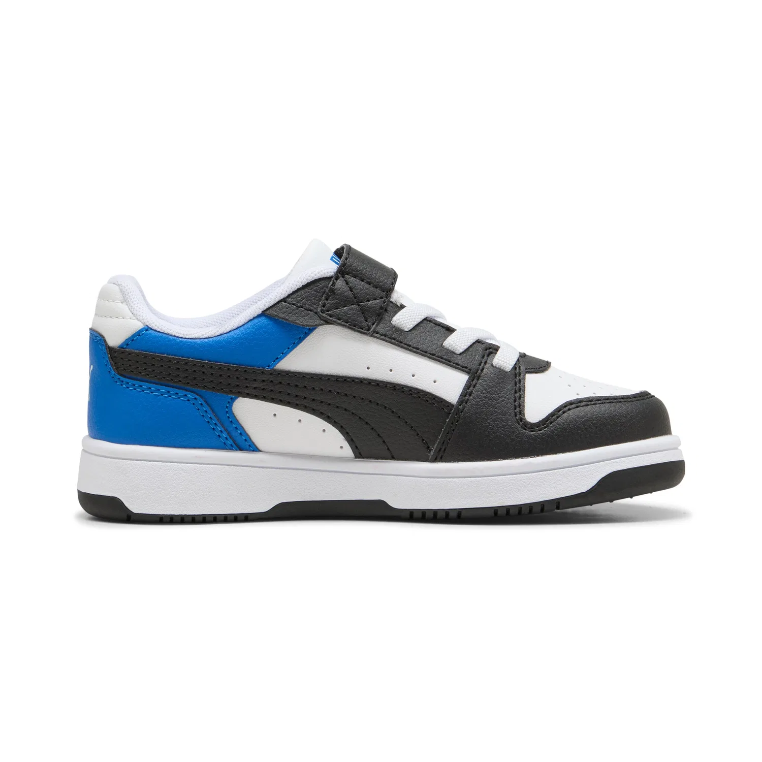 Детские кроссовки на липучках PUMA REBOUND SLAM LO AC PS, White/Black/Team Royal — фото 3
