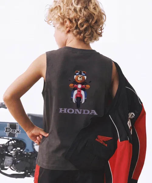 Детская футболка без рукавов с принтом Kids Honda Bear Super Cub Motorcycle PHYPS MOTORCYCLE, Charcoal