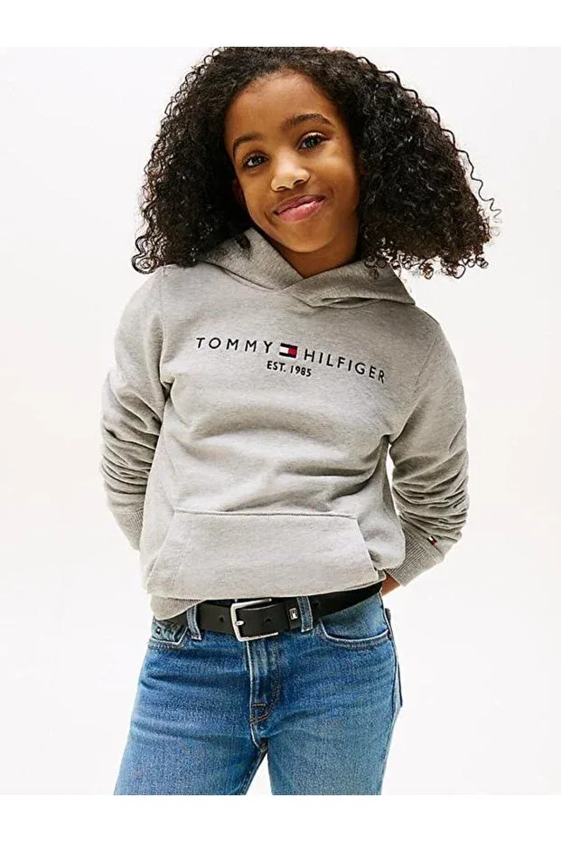 Детское худи для девочек хлопковое Tommy Hilfiger, Gray — фото 3