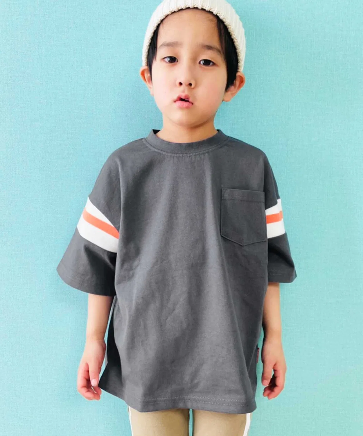 Детская футболка с длинным рукавомBig Silhouette Sleeve Rib Line Pocket 5分袖 T-Shirt SHISKY, Charcoal