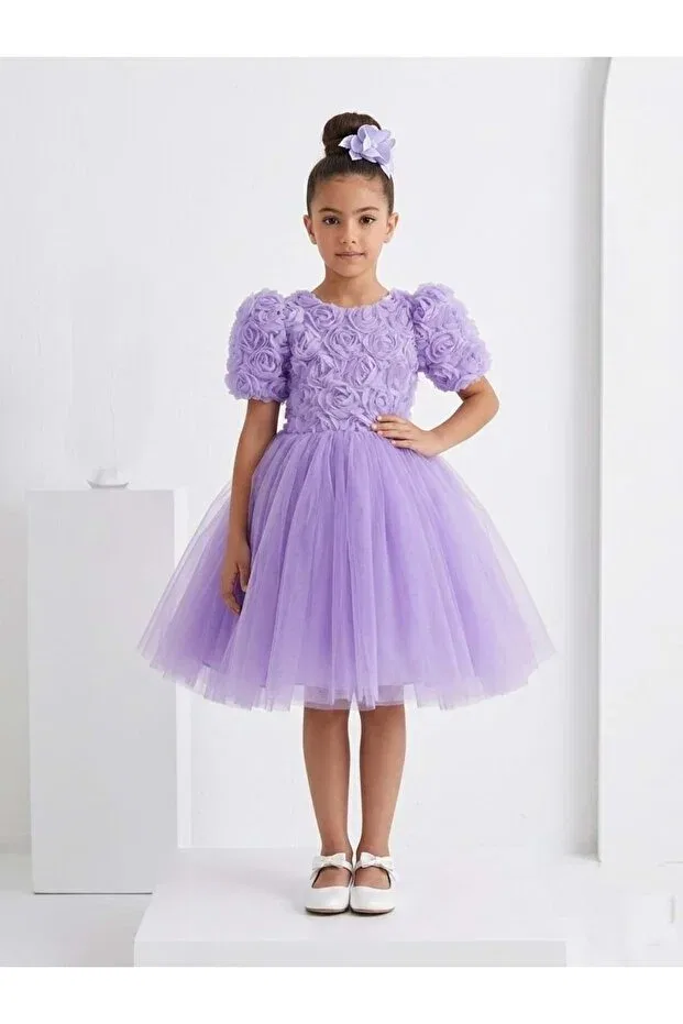 Детское платье для девочек с геометрическим принтом Luvia short sleeve girls tutu evening dress m00811 Mnk Baby&Kids, Lila — фото 2