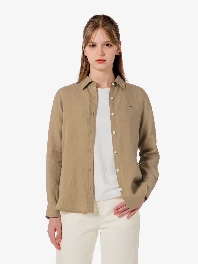 Рубашка женская LACOSTE Beige из льна, Regular Fit — фото 4