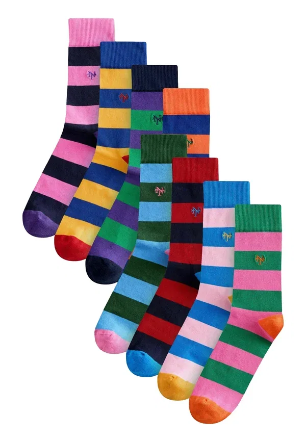 Носки в полоску Geometric pattern socks eight pack Next Striped, синий/зеленый/оранжевый
