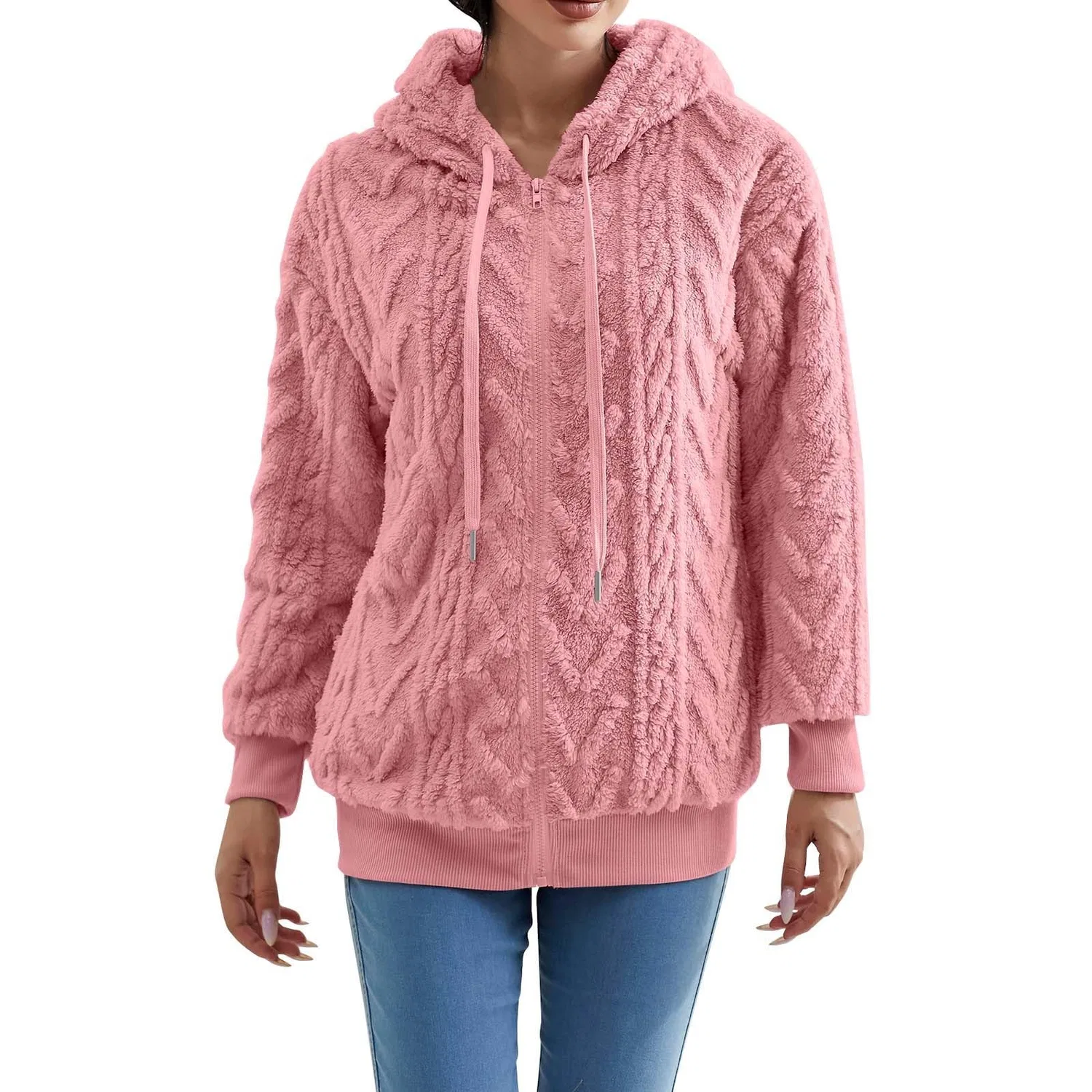 Женское утеплённое пальто с капюшоном на молнии с флисовой подкладкой, Watermelon Red